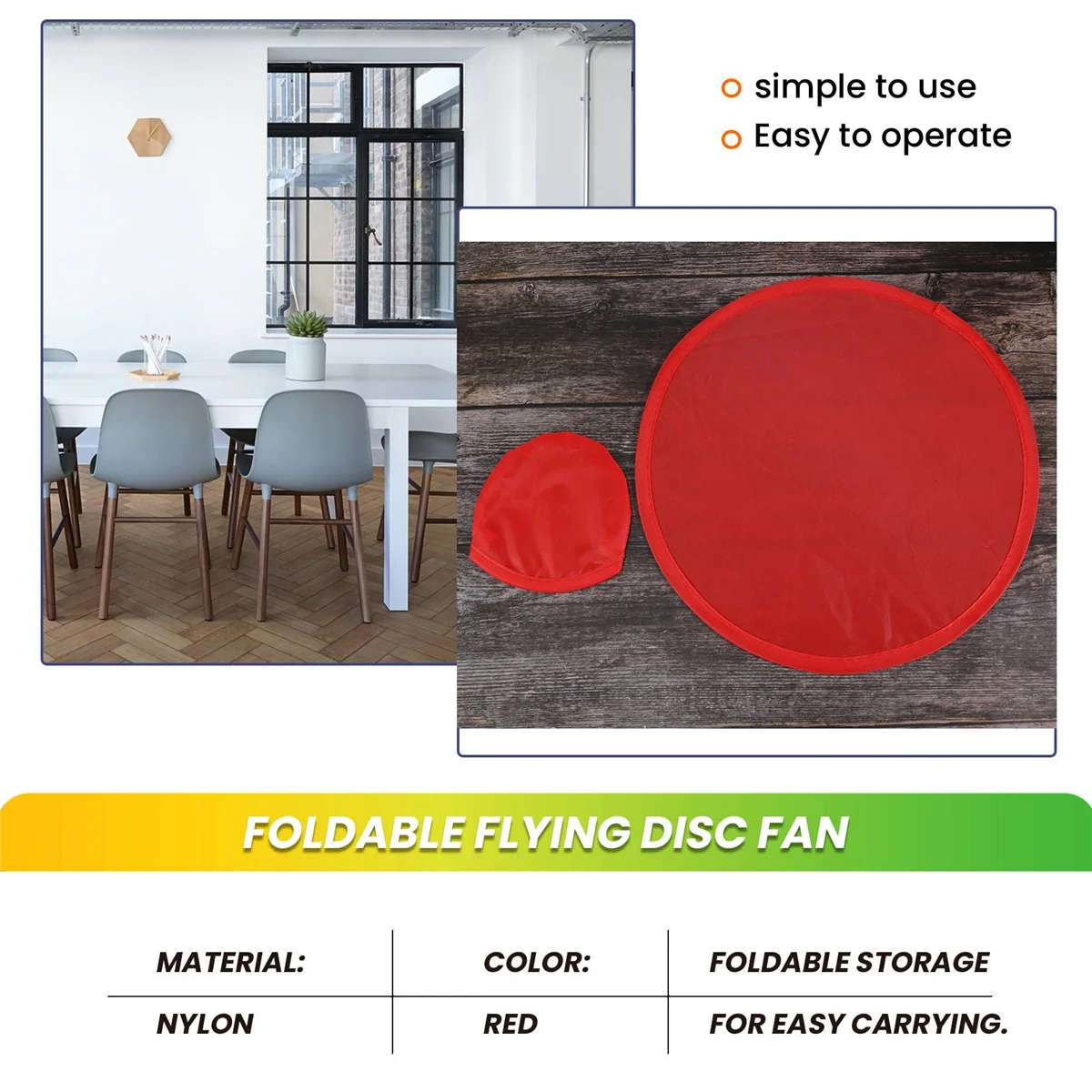 Éventail rond pliable, rouge