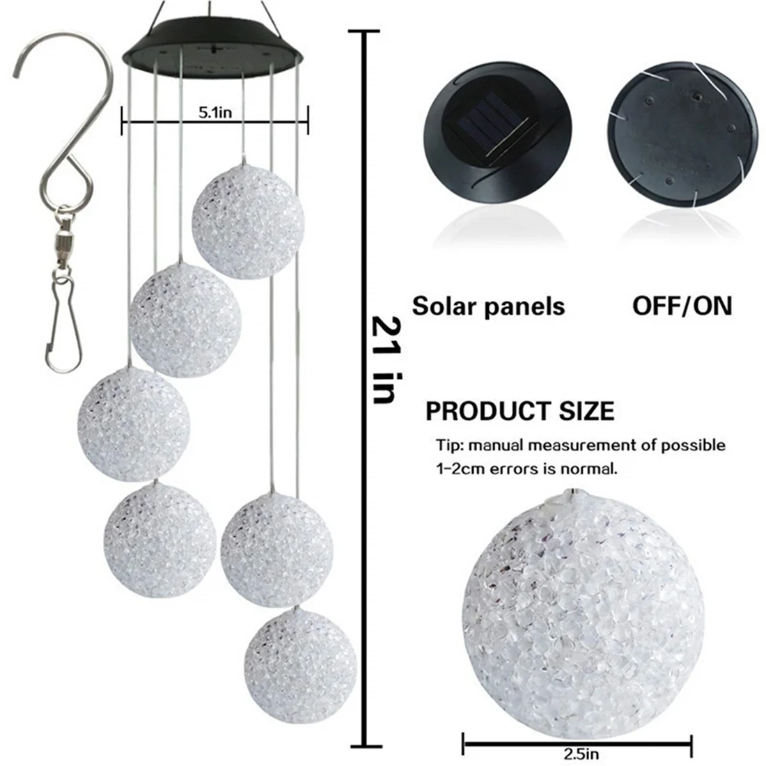 [A93Z!】 Solar Ball Light LED Colour Changing Garden Yard Hanging Decoration Light Outdoor Powered Wind Chime Waterproof Lamps