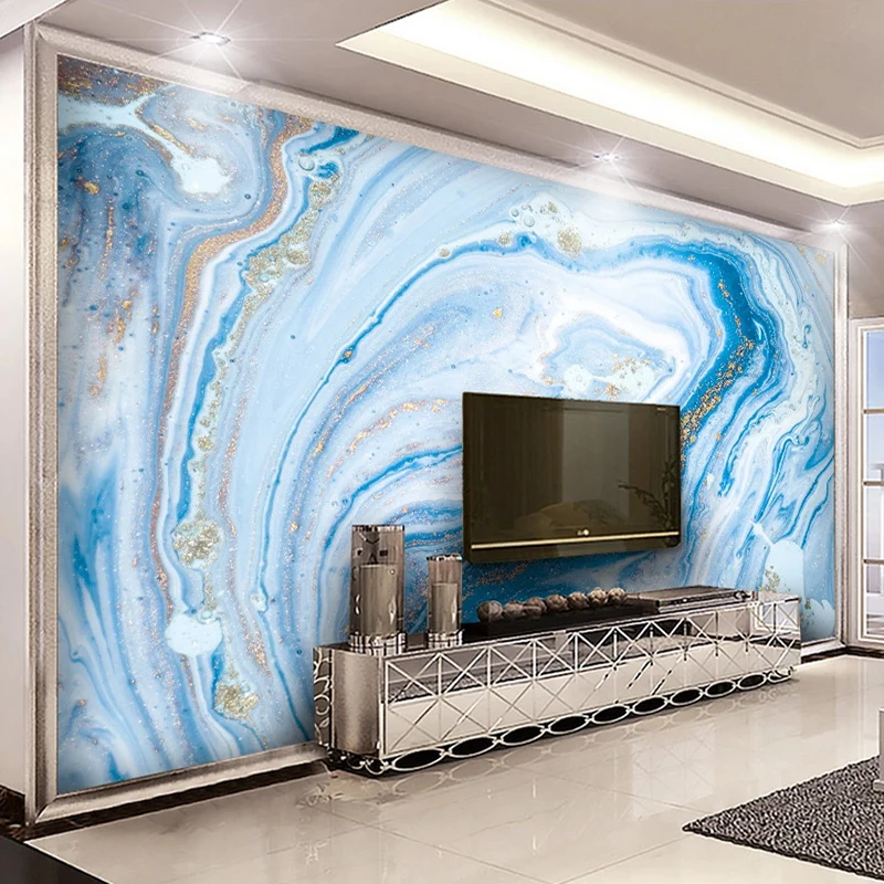 Custom Grote Muurschilderingen Blauw Marmer Patroon Schilderij Woonkamer Tv Achtergrond Muur Decor Huis Verbeteringen Modern Behang 3d