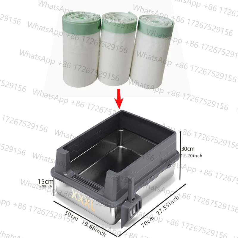 119×60cm Thickened Garbage Bags, Specially Designed for 70×50cm Stainless Steel Cat Litter Boxes, 3 Rolls (15 Counts）