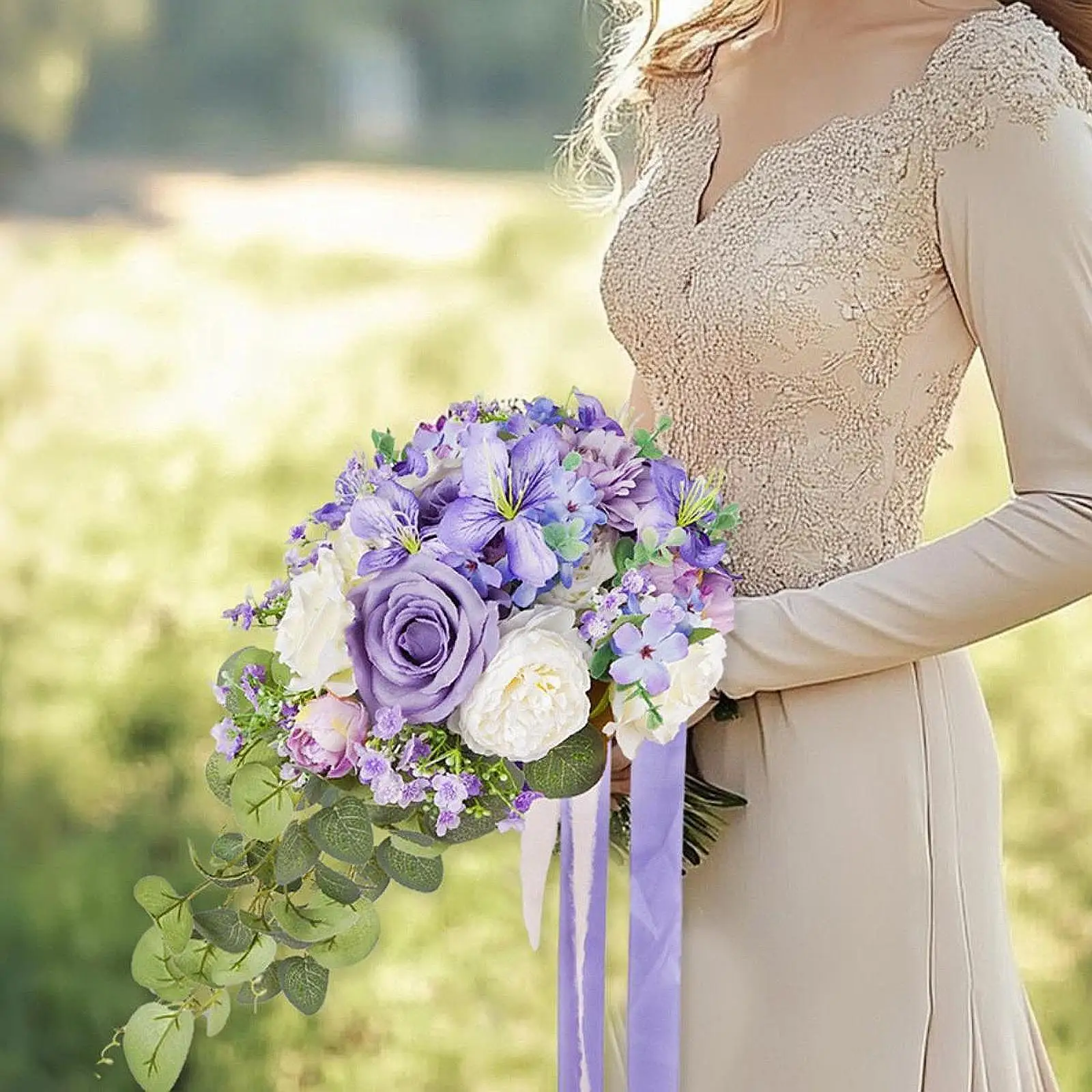 

Wedding Bouquet for Bride Artificial Floral Silk Flowers Romantic Bridesmaid Holding Flowers for Anniversary Home Decoration