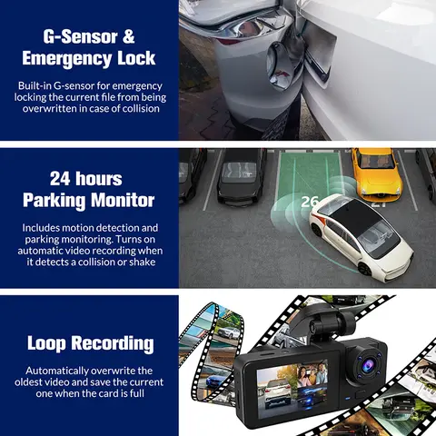 Triple Lens WiFi Dashcam 2/3-kanalig bilkamera 1080P HD-videoinspelare, nattseende bil-DVR med vidvinkel för fram- och bakre övervakning 10 best sales HD-bil-DVR - №8