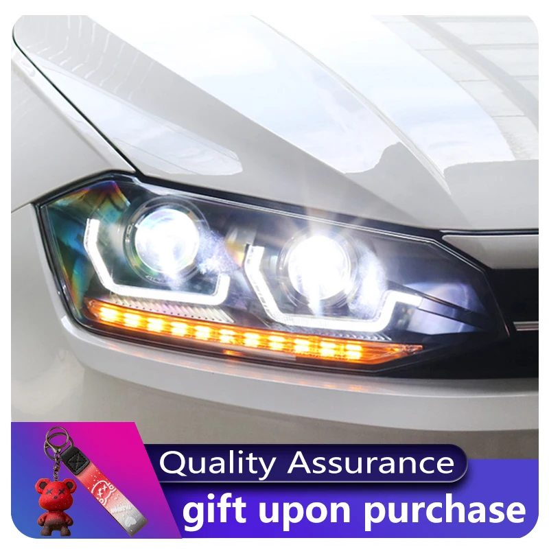 السيارات العلوي ل Volkswagen VW Polo 2019-2023 الجبهة ضوء DRL رئيس مصباح بدوره إشارة ديناميكية LED تكوين عدسة اكسسوارات السيارات