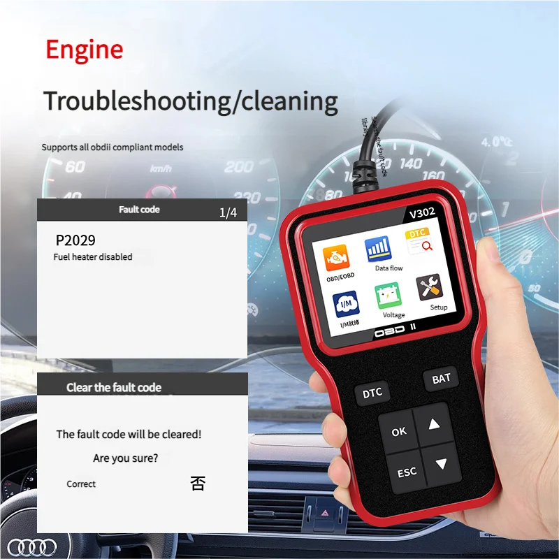 Picture 4: Car OBD2 Scanner Diagnostic Tool Code Reader Voltage Tester Engine Fault Code Scanner V302 Engine Fault Detector Multi-language
