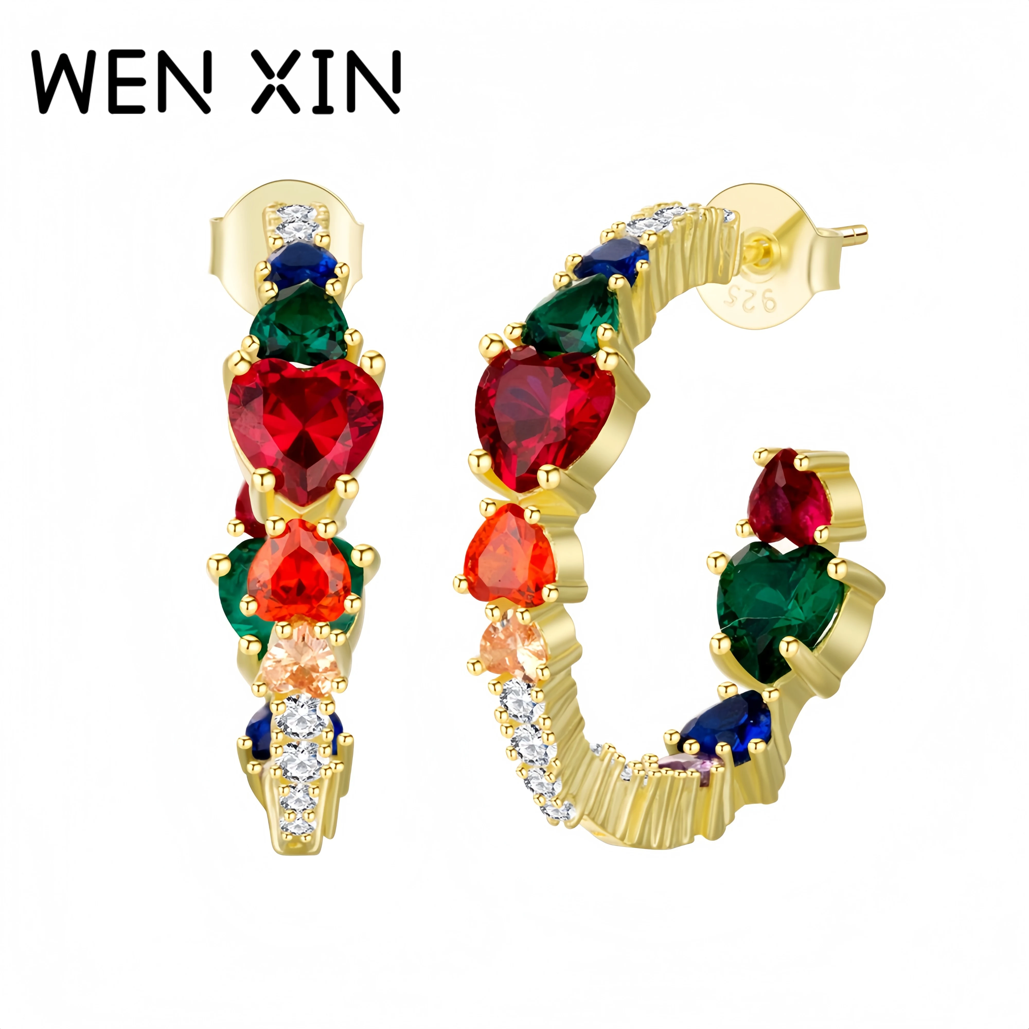 

WENXIN Luxury Colored Heart Shaped Diamond Earrings Lab Grown High Carbon Diamond 925 Sterling Silver Earrings Fine Jewelry