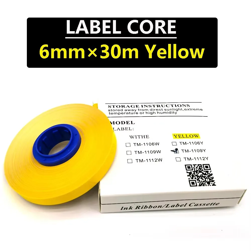 5PCS Label Tape Core 6mm 9mm 12mm×50m White Yellow Adhesive Paper For Wire Marker MK2500 MK1500 MK1100 M-1PRO Marking Machine