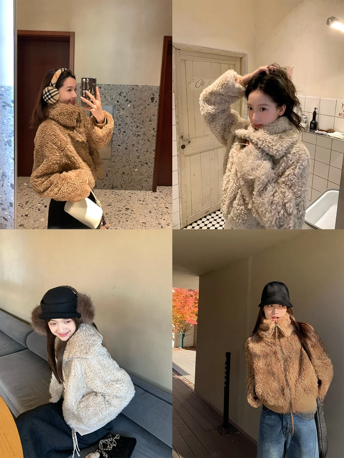 

Warm Winter ort Fur Coat Double Collar eepskin Leather Inteated Eco-Friendly Faion Outerwear for Women Milksense Brand