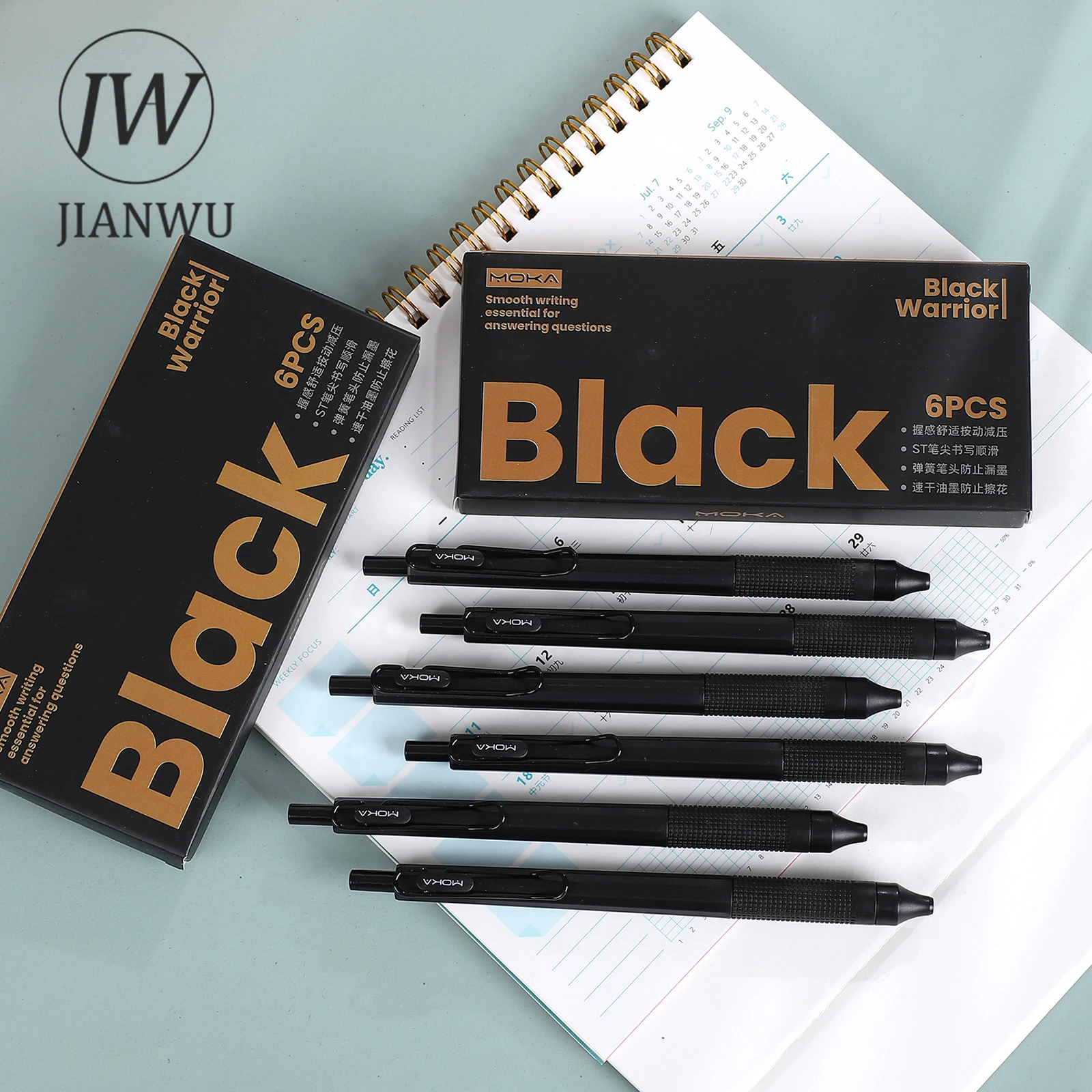 JIANWU 6 Pcs/set Black White Press Gel Pen Set 0.5mm Black Write Smoothly Creative DIY Journal Student Supplies Stationery