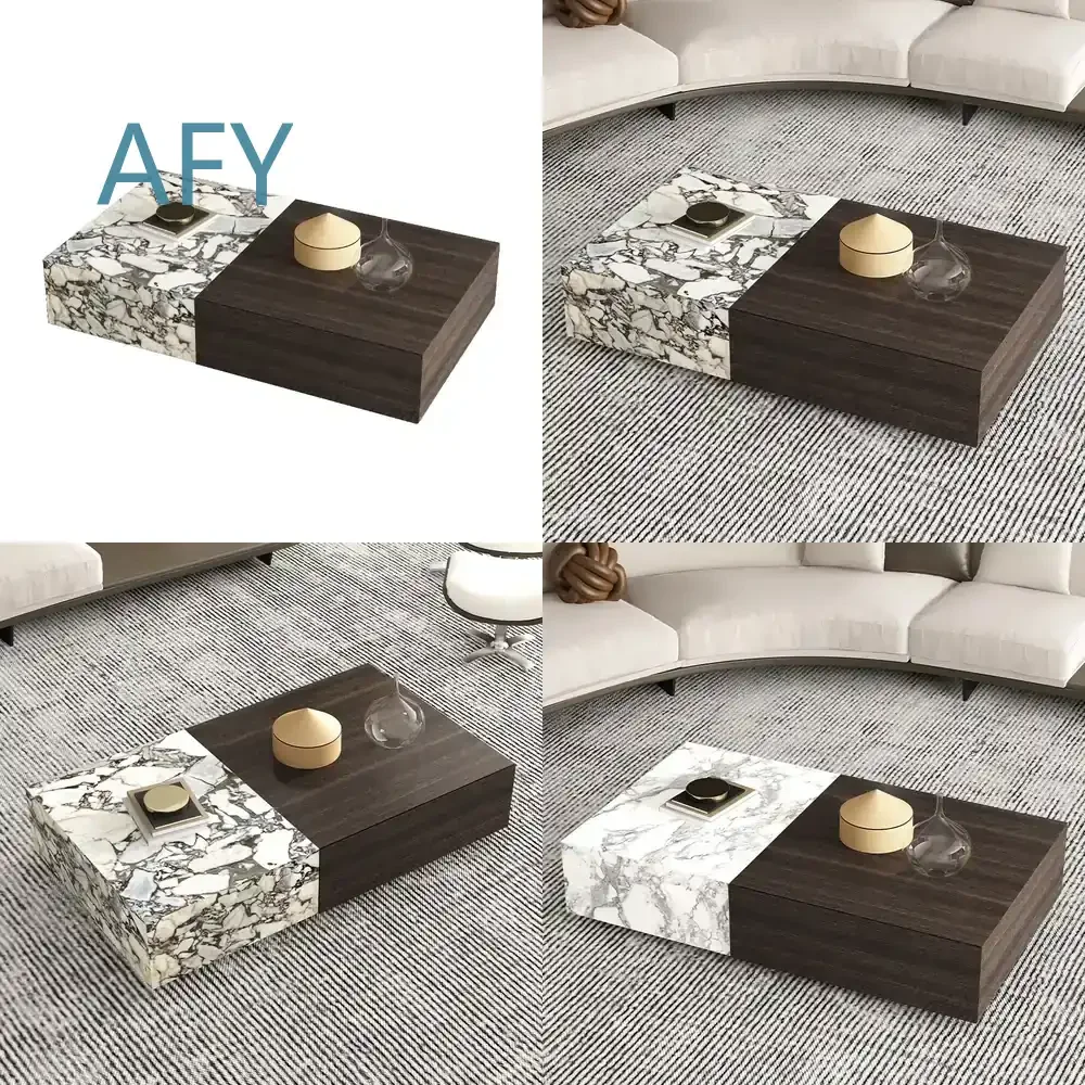Marble Coffee Table for Small Apartment Living Room Modern Minimalist Rectangular Natural Stone Household Furniture for Home