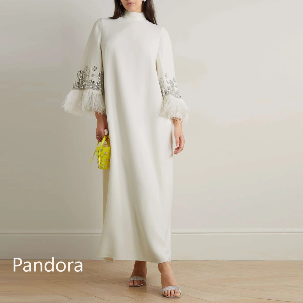 Pandora-女性のためのハイネックプロムドレス,長い透明な袖,足首の長さ,イブニングドレス,結婚式のパーティー,フォーマルなガウン