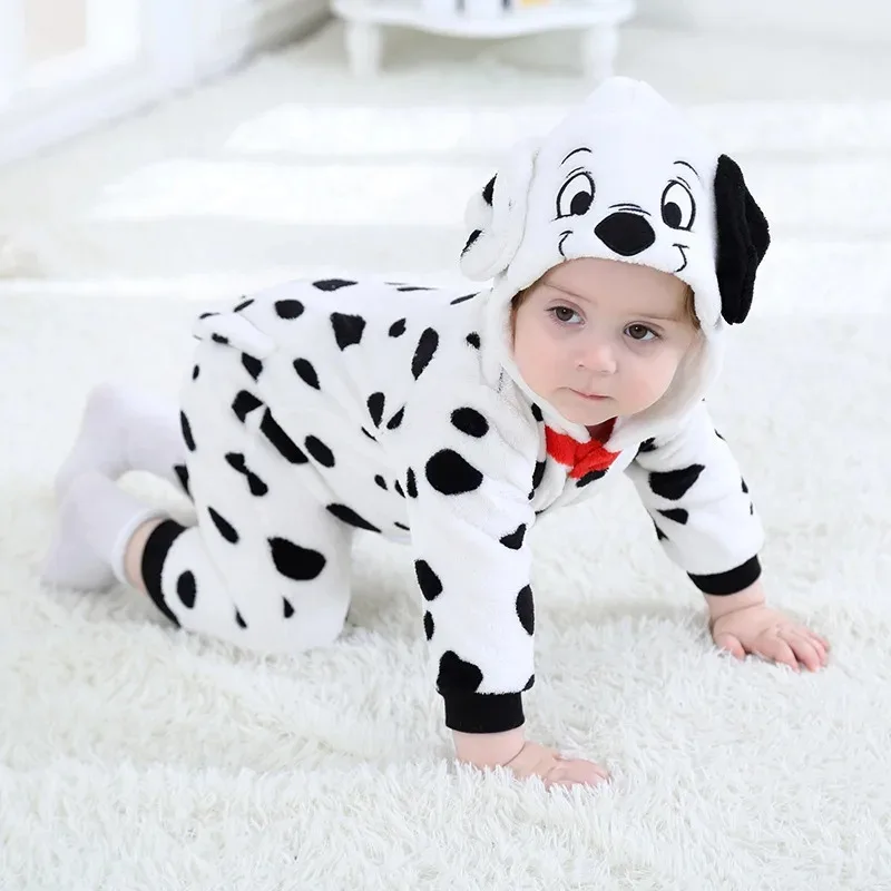 

Baby Dalmatians Spotty Dog Cosplay Costume Cartoon Animal Rompers Infant Toddler Jumpsuit Flannel Halloween Fancy Dress