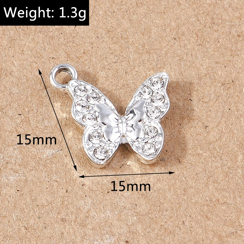 10pcs 15x15mm Cute Crystal Butterfly Charms for Jewelry Making Alloy Animal Charms Pendants for DIY Necklaces Earrings Gifts