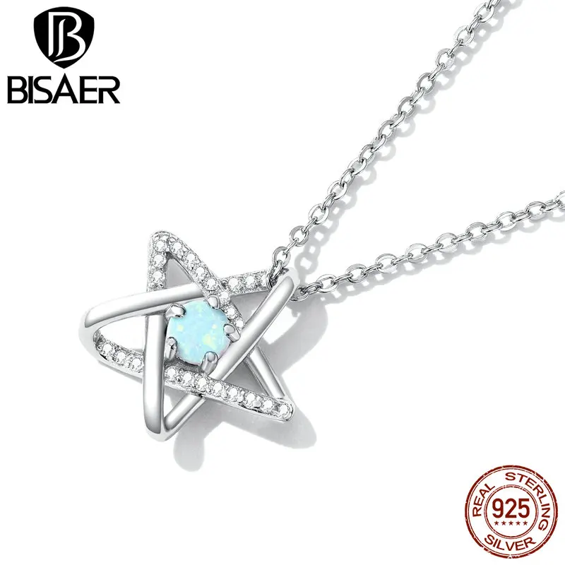 BISAER 925 Sterling SilverChain Pendant Neck Chains Plated platinum Necklaces Chain For Women Fashion Jewelry Fine ECN473