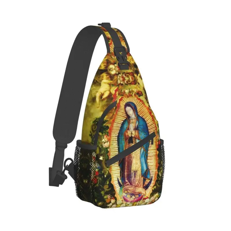 Mochila cruzada informal de la Virgen María mexicana, bolso de hombro para viaje, senderismo, pecho católico, mochila de día