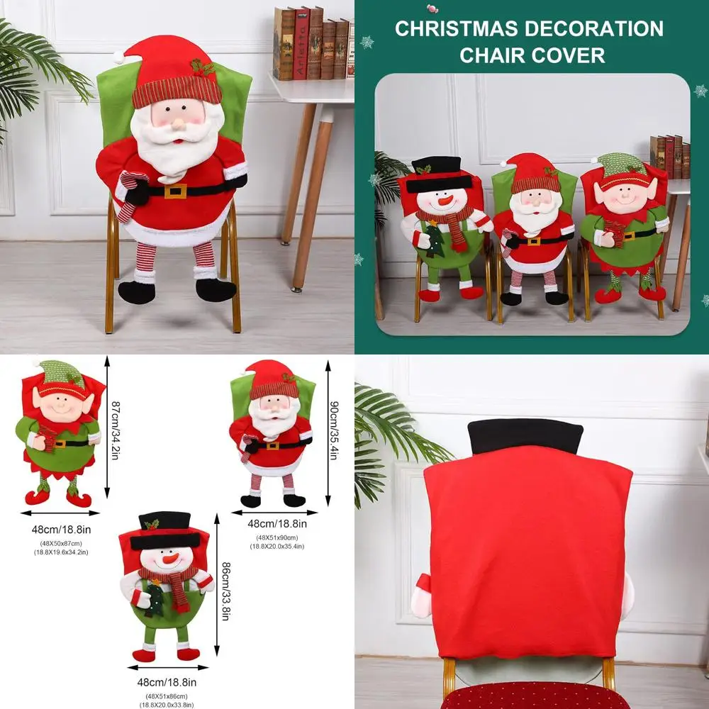 

Set of 6 Red Christmas Chair Covers with 3D Santa, Elf, and Snowman for Festive Dining Chairs