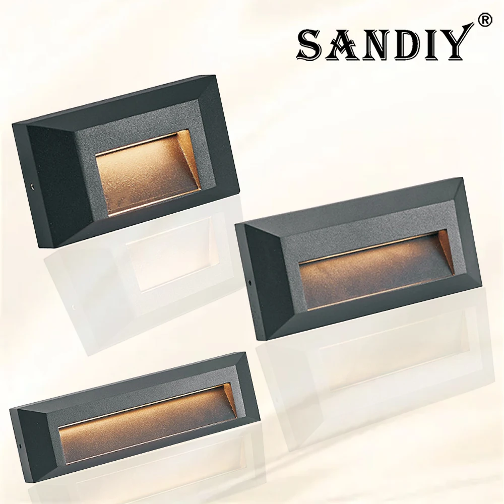 SANDIY Outdoor Wall Light 12V Step Stair Lamp Waterproof External Balcony Sconce 220V Fence Lighting Surface Mount Porch IP65