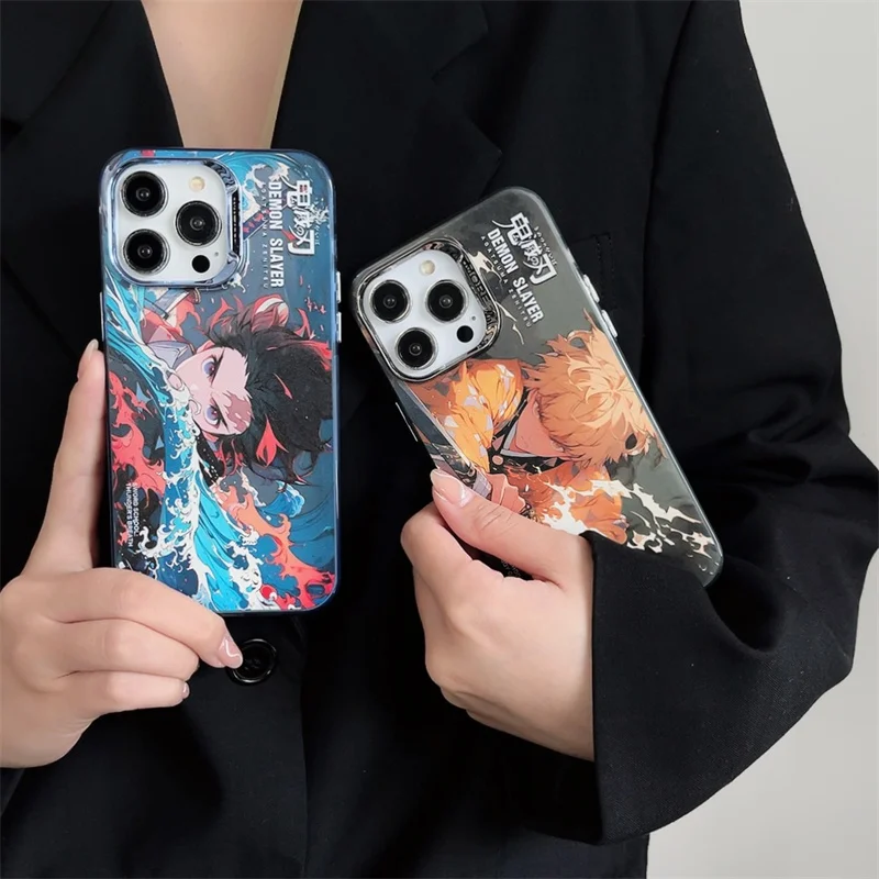 Simpatico cartone animato Demon Slayer Nezuko Tanjirou Giyuu Custodia per telefono per iPhone 16 15 13 14 12 11 Pro Max Placcatura opaca antiurto Cover