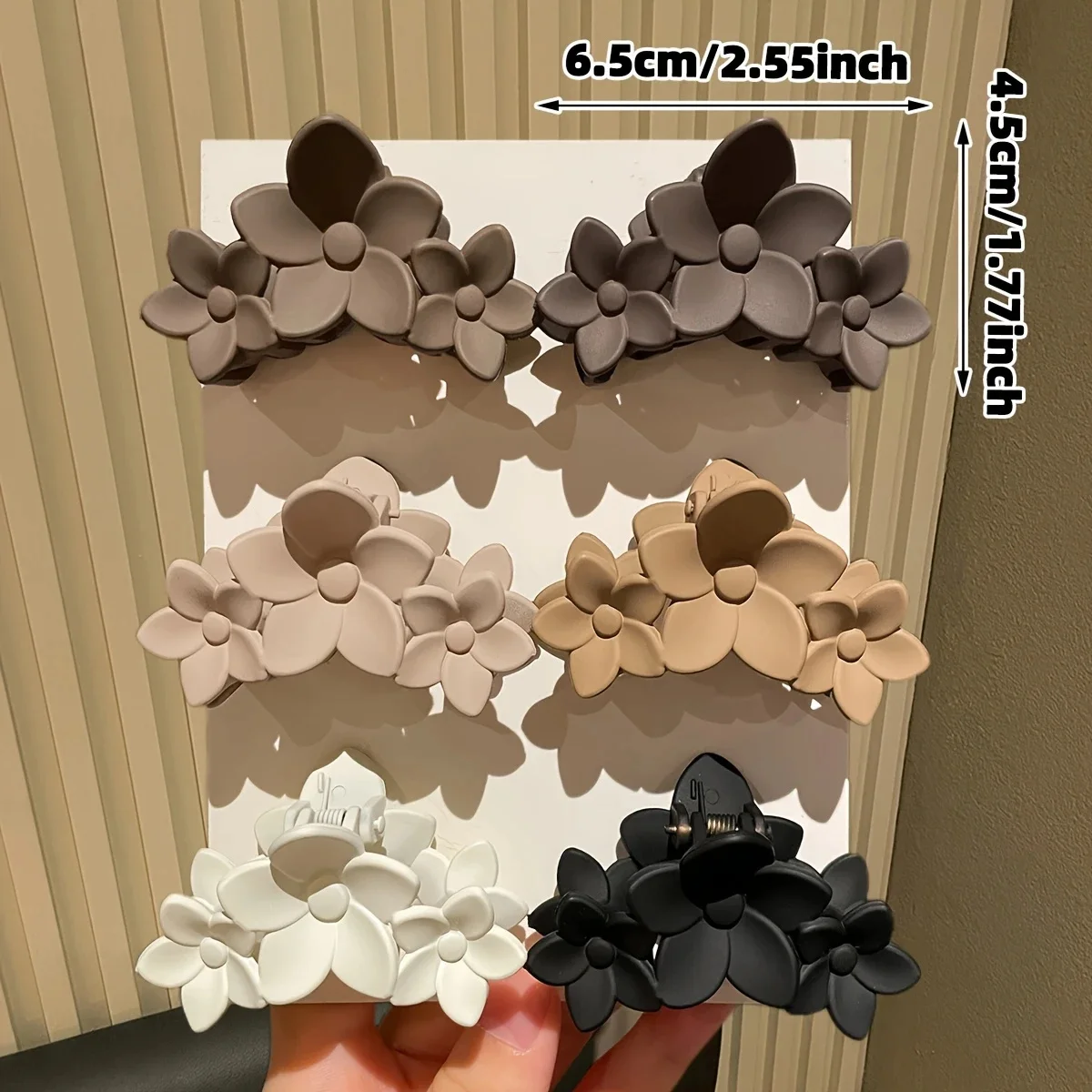6-teilige Haarnadel für Damen, mehrere Farben, stilvoll, minimalistisch, mittelgroße Blumen-Haifisch-Clips, geeignet für den täglichen Gebrauch, Geschenk, Haar-Accessoires – Detail 4
