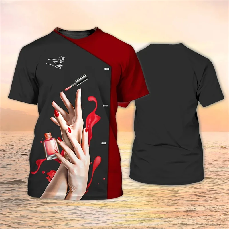 Realistic Manicurist Uniform 3D Printed T-shirt Summer Fashion Short Sleeve Crew Neck Work Clothes Casual Oversized Tee Shirts