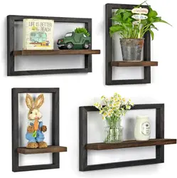 Black Wood Shelves for Wall Storage Hanging Floating Wall Shelves Rustic Farmhouse Decor, Bedroom Bathroom Living Room Kitchen