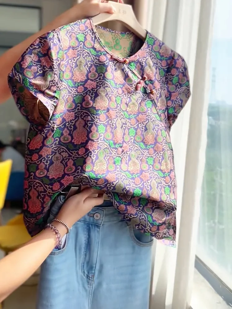 

Новая китайская элегантная высококачественная вышитая футболка с коротким рукавом для полных женщин, модный топ для похудения, лето 2025