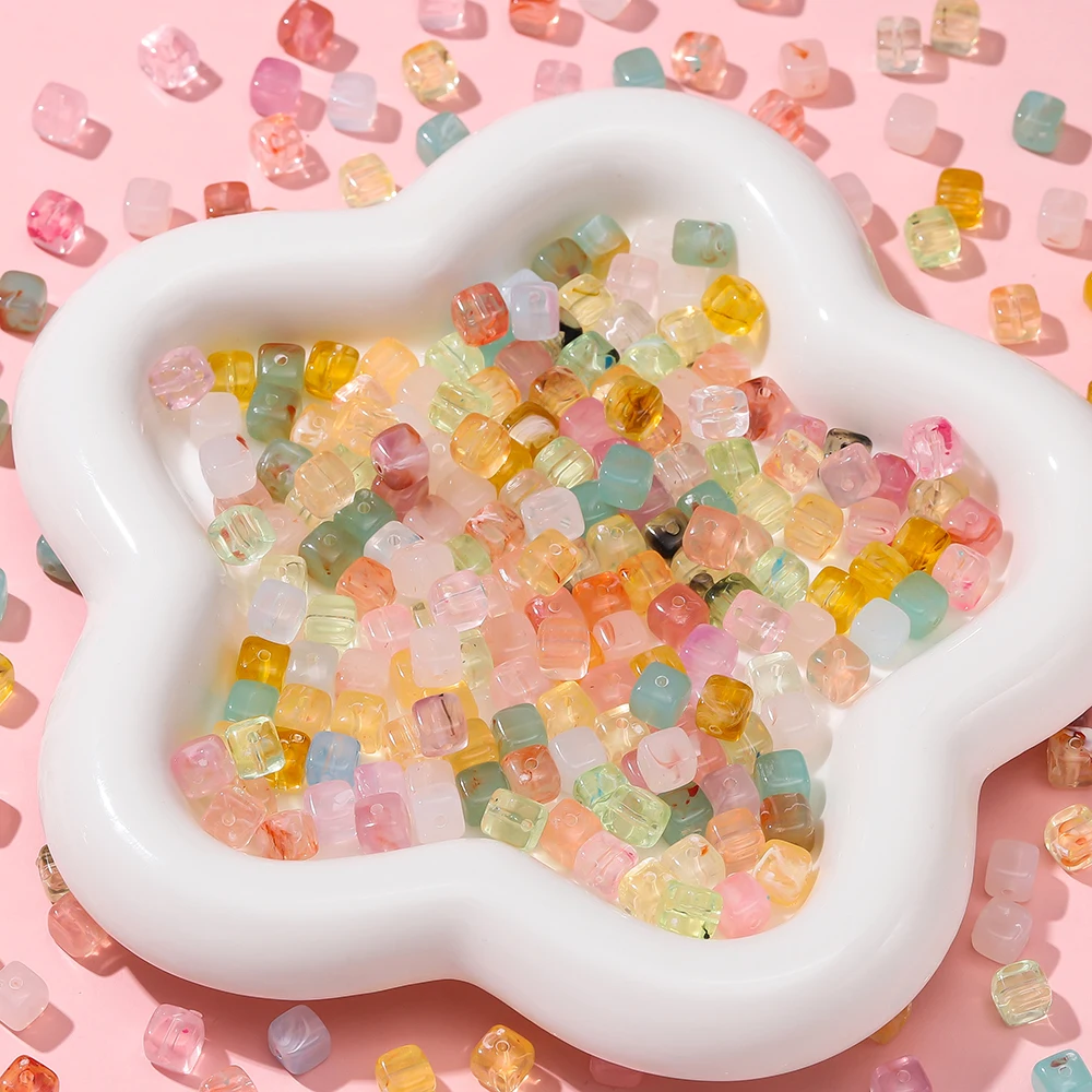 20pcs 6.5x6.5mm Transparent Square Beads Acrylic Loose Spacer Beads for Jewelry Making Diy Bracelets Charms Accessories