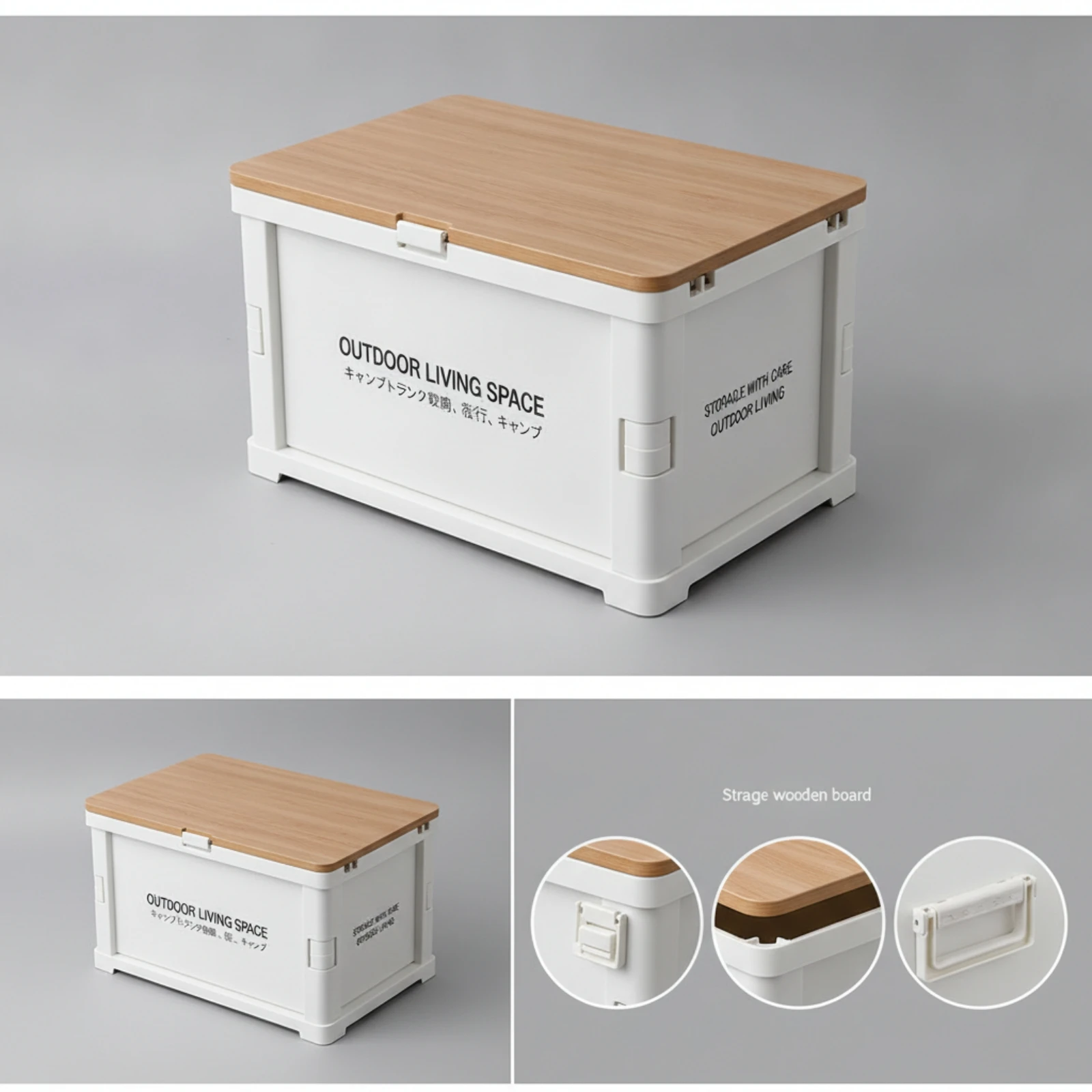 Foldable Storage Box with Wood Lid Stackable Collapsible Crate with Wooden Top for Campers, Camping, Car Trunk