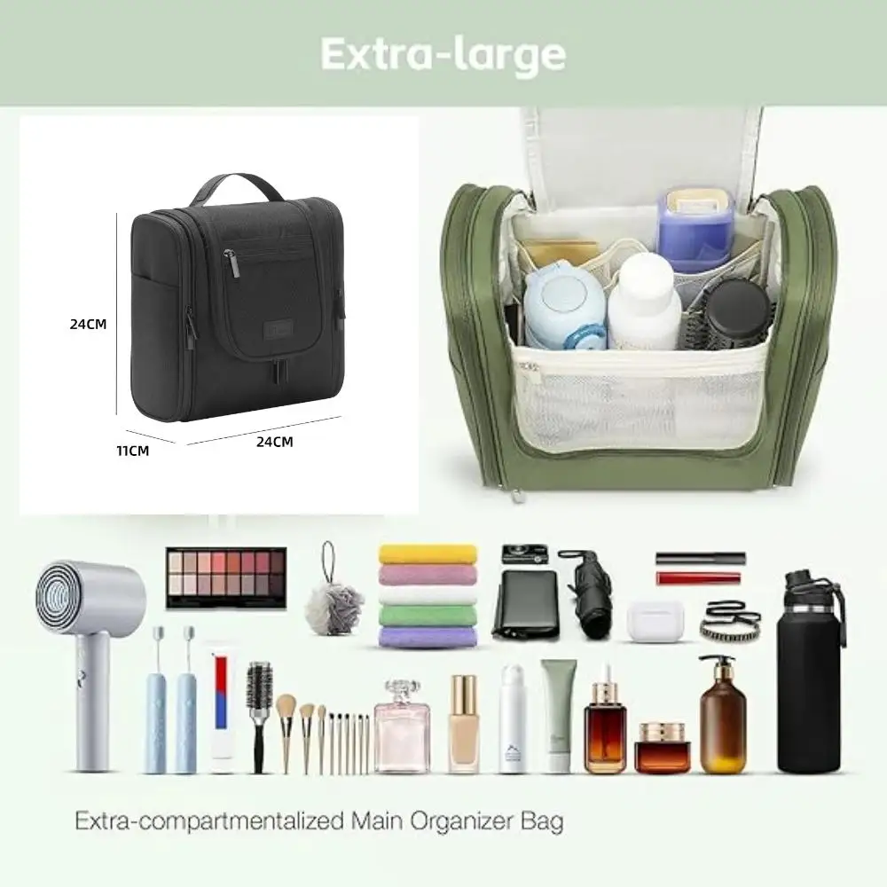 Bolsa de higiene pessoal de viagem para mulheres e homens, bolsa de higiene extra grande, bolsa de higiene portátil suspensa, kit dopp resistente à