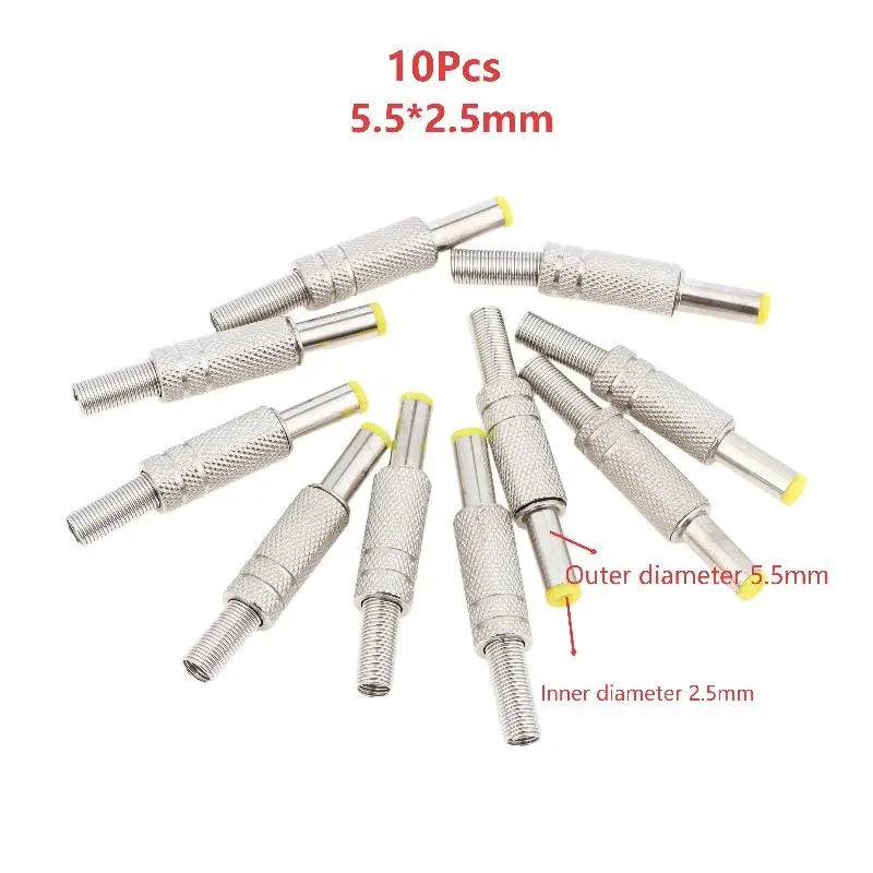 10Pcs 55x21mm 55x25mm Durable Metal DC Power Plugs Jack Connector For DIY Electronics Repair Projects Power Wiring Projects