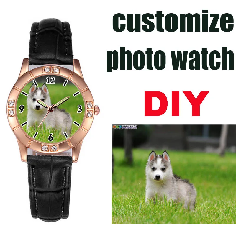 ساعة صور نسائية مخصصة مطبوعة صورة أو نص على وجه الساعة يمكنك صنعها بنفسك لساعة كوارتز للسيدات مع هدية عيد الميلاد الخاصة من الكريستال #1