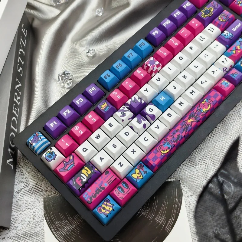 Graffiti Bear Theme Keycaps139key Kca Cherry Profile Pbt Five Sided Hot Sublimation Mechanical Keyboard Anime Peripheral Keycaps