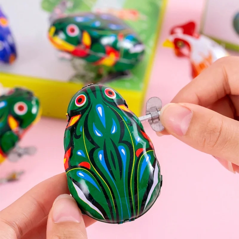 클래식 틴 시계 장난감 점핑 개구리 어린이 빈티지 장난감 소년 교육용 아기 클래식 장난감 윈드업 장난감