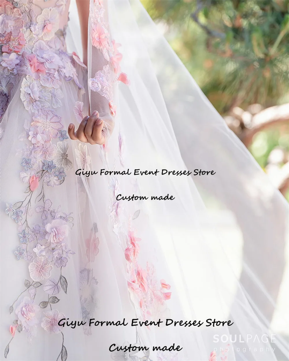 Giyu Fairy Handmade Flowers Korea Wedding Dress Photo Shoot Strapless Floor-Length Evening Gown Dress Bridal Gown