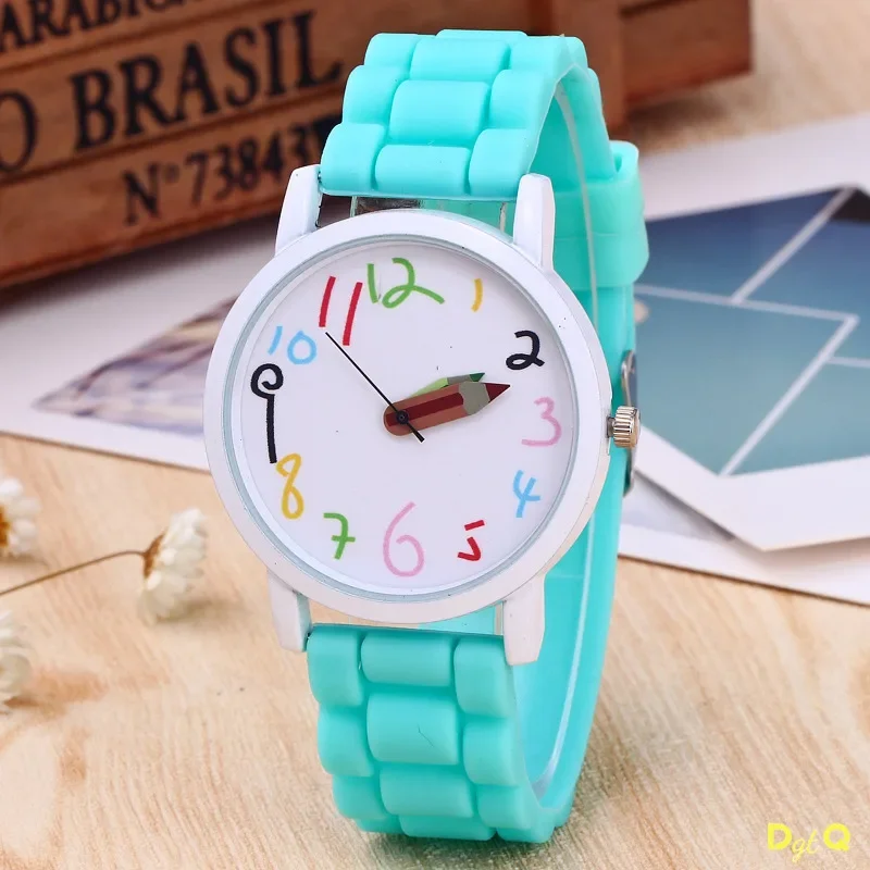 

Girls Jelly Silicone Pencil Art Digital Quartz Watch School Simple Leisure Sports Pointer Student Kids Watch relojes para niños