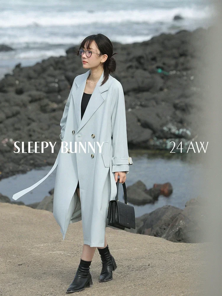 Spring Women Oversized Lapel Belted Trench Coat Long Overcoat Raglan Sleeve Casual Loose Fit Over Knee Elegant Fashion Outerwear