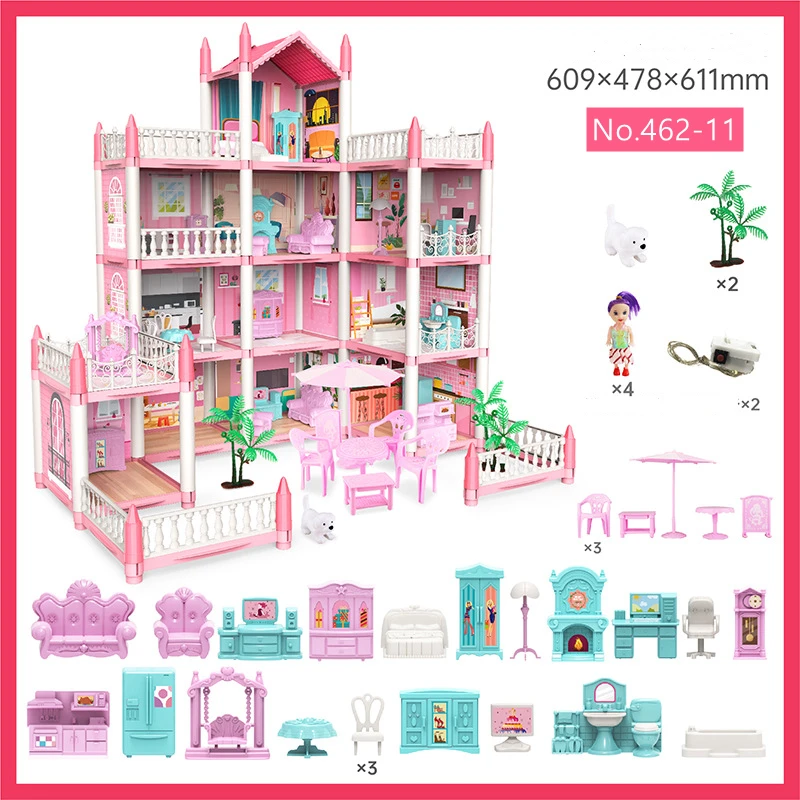 Children Montessori House 3d Assembled Lighting Diy Manual Doll House Villa Set Princess Castle Girl\'s Puzzle Toy Birthday Gift