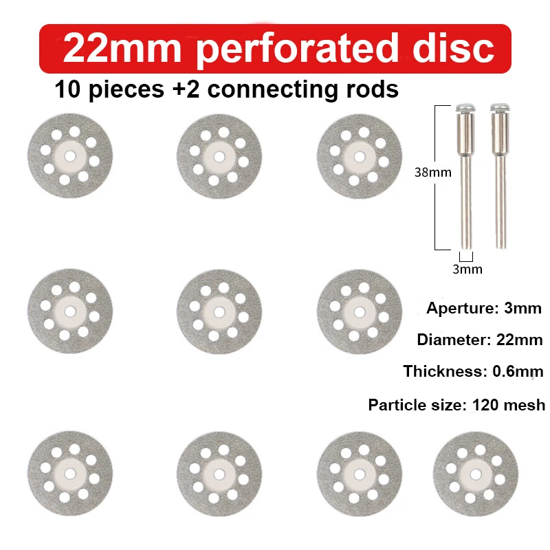 12pçs 22mm disco de corte de diamante 3mm mandril de rebolo para corte de metal ferramenta rotativa peças de moedor elétrico