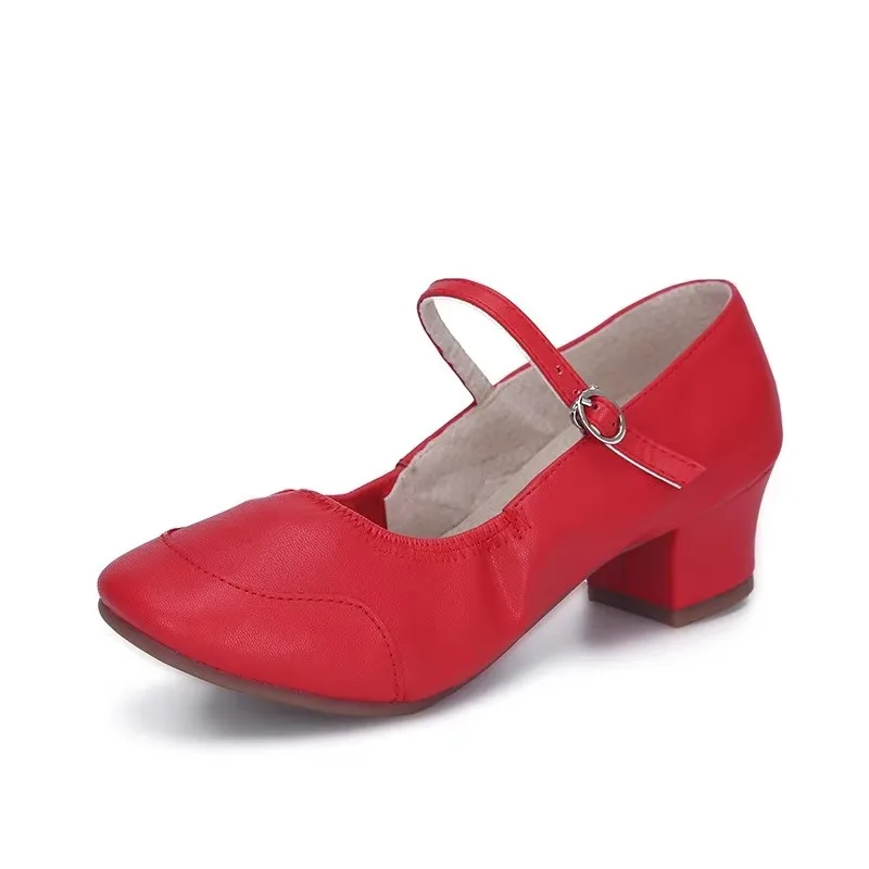 Chaussures de danse de ballet rouges personnalisées pour femmes, talon moyen adulte, semelle souple, chaussures de danse latine Kizomba