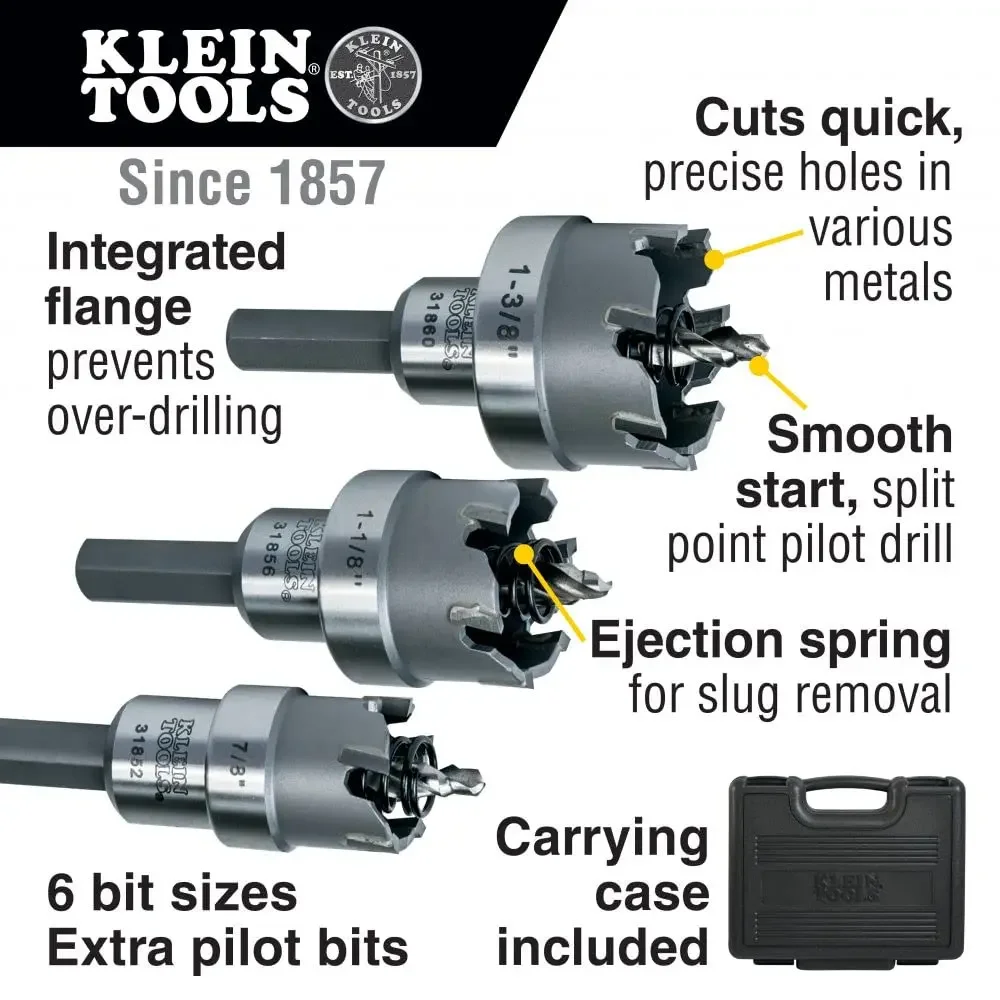 Heavy Duty Hole Cutter Kit, Includes Carbide Hole Cutters and 2 Pilot Bits in Rust-Proof Molded Plastic Case, 8-Piece