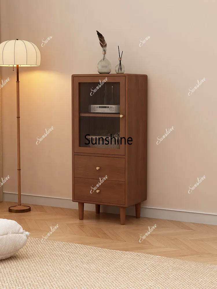 Living room solid wood vertical cabinet with glass door light luxury dust-proof figure display cabinet