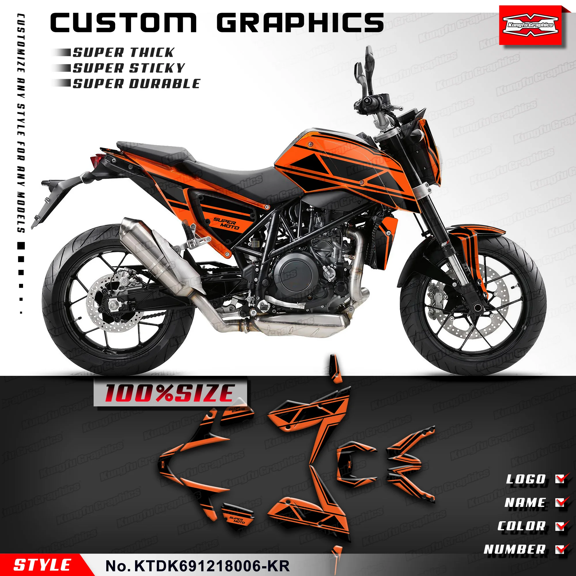 KUNGFU GRAPHICS Moto Stickers Decals Kit for Duke 690 2012 2013 2014 2015 2016 2017 2018, KTDK691218006-KR