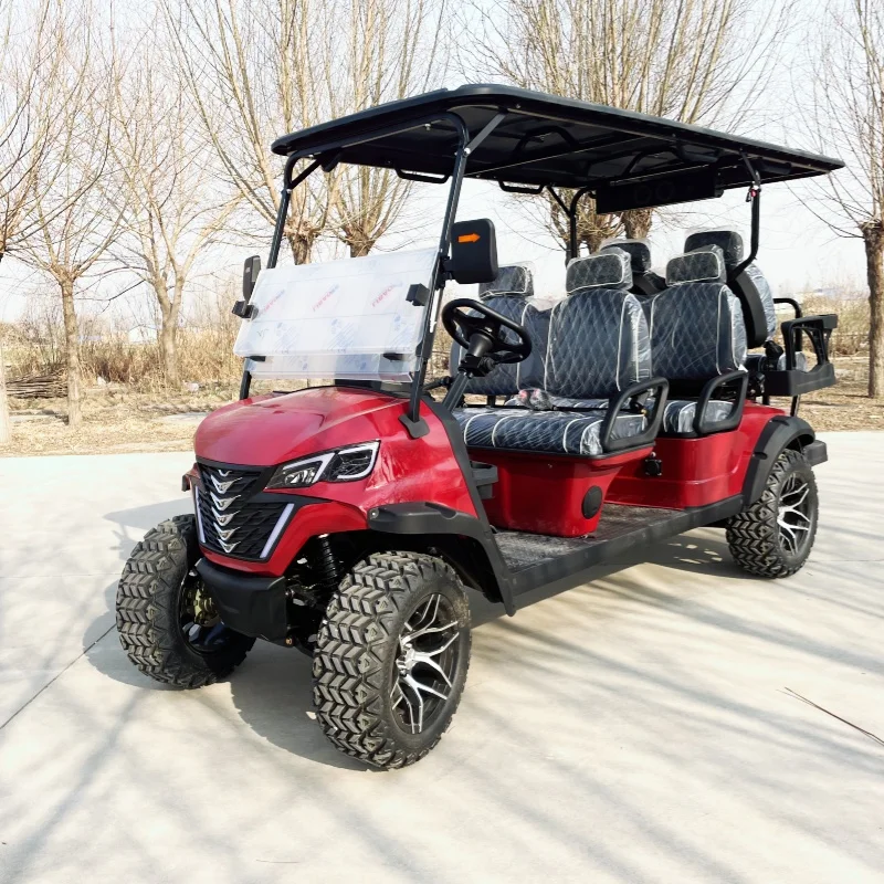 

Новый электрический внедорожный гольф-кар с подъемным механизмом, литиевой батареей, для экскурсий, с черным сиденьем, подголовником и складным ветровым стеклом