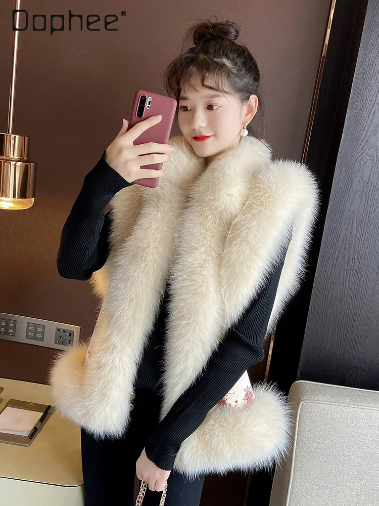 

Retro Style Imitation Fox Fur Short Vest Coat Women 2023 Autumn and Winter New Fashion Embroidery Ladies Beaded Fur Vests