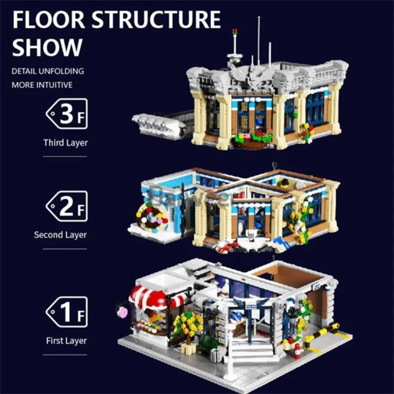 Brick Town Police Station House Buildings Sets,City Apartment Store Model Modular Buildings Blocks Gift for Adults Kids 3200PCS