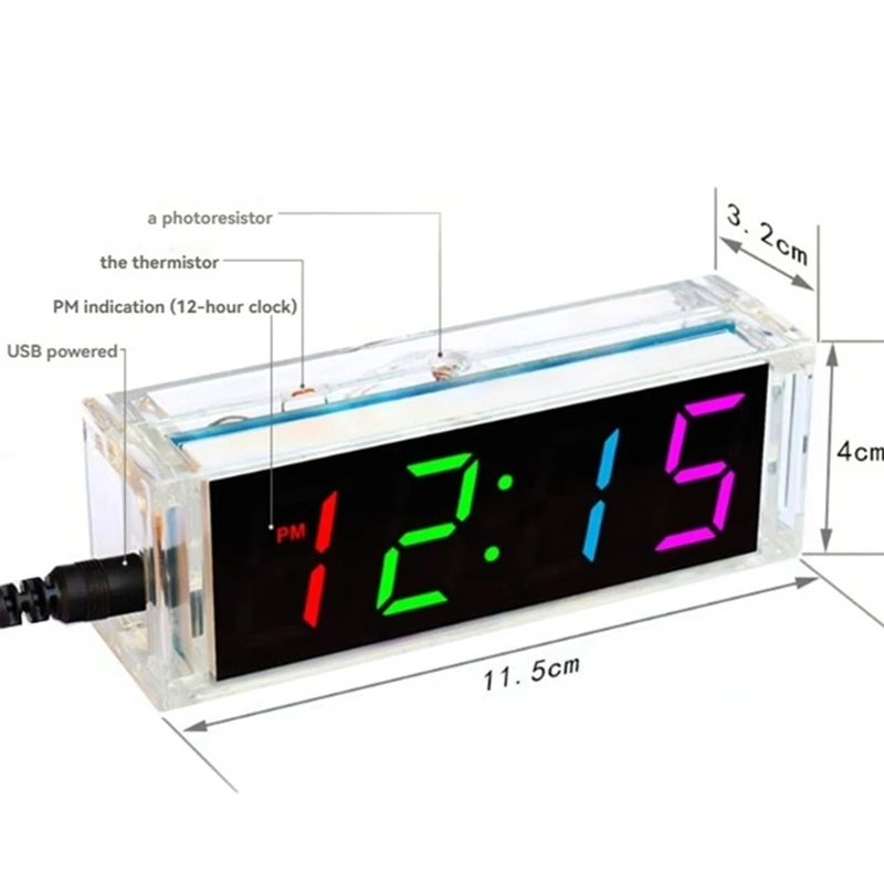 DIY Clock Kit Digital Tube Temperature Clock Colorful Display DS1302 DIY Electronic Kit Soldering Subjest Assembly Kit