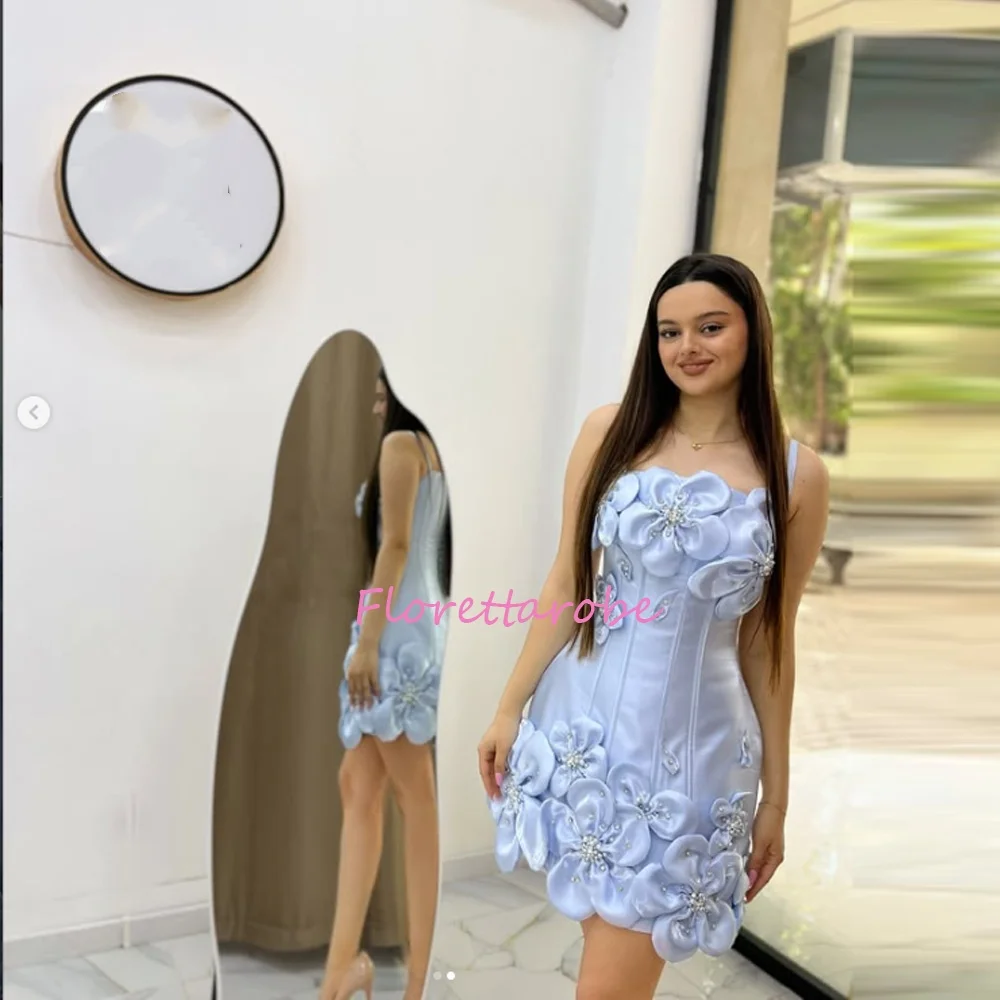 Vestido de Cóctel Mini Personalizado Azul Celeste sin Tirantes, Corte A, Corto, para Cumpleaños, Baile de Graduación, para Mujer, sin Mangas, Vestido de Noche