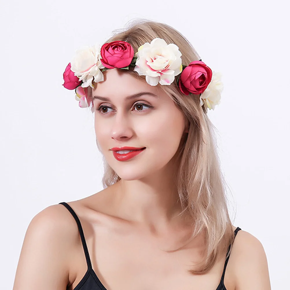 

2Pcs Artificial Rose Fairy Headband Floral Hair Wreath Bridal Flower Crown Wedding Hair Accessories for Women