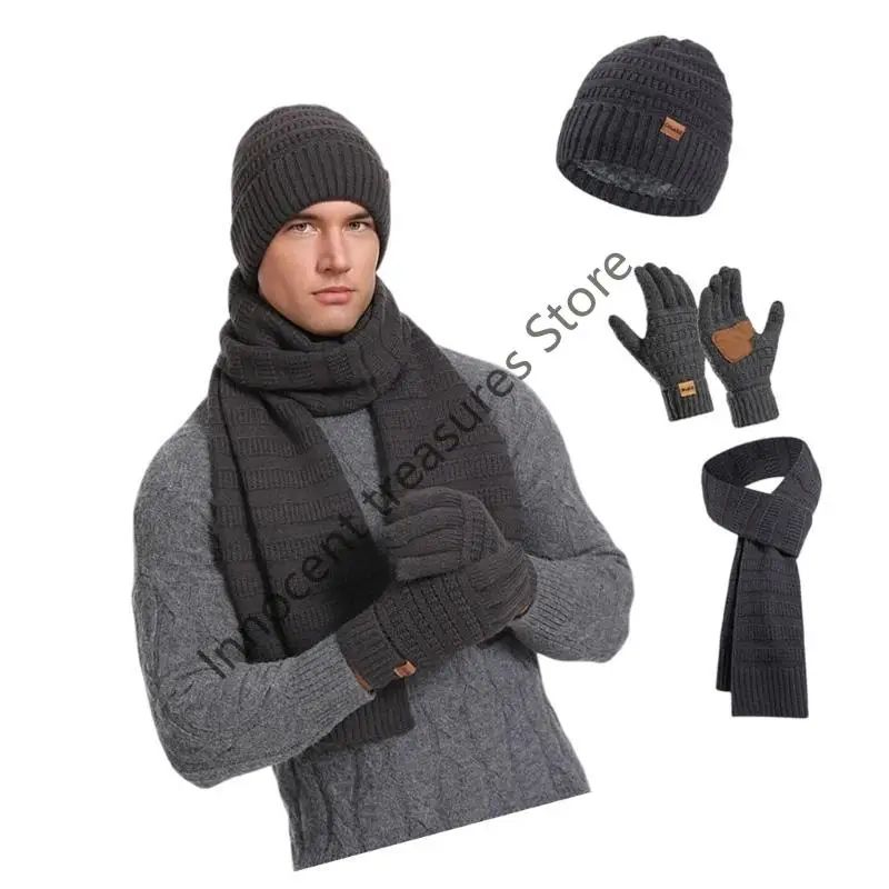 3XUA مجموعة قفازات وشاح الشتاء وإكسسوارات الشتاء وأغطية الرأس المحبوكة للجنسين