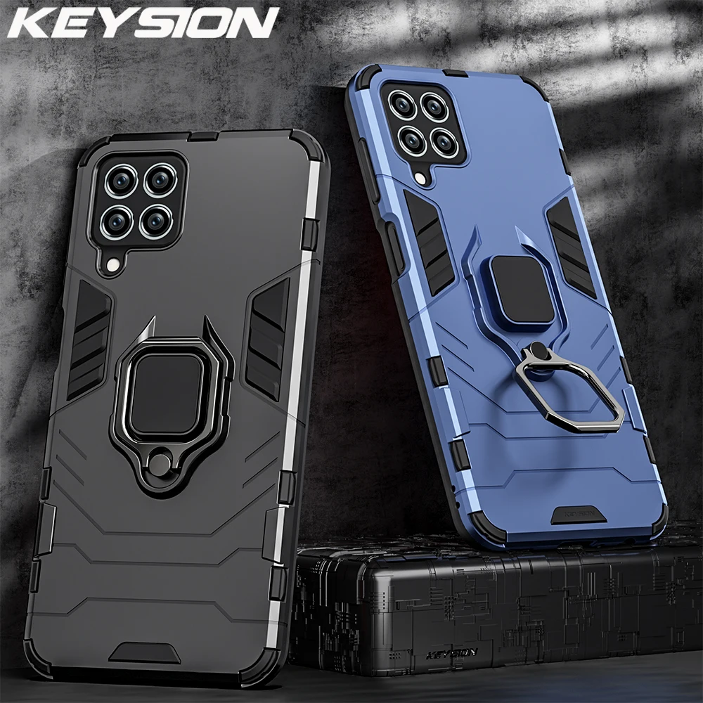 KEYSION Shockproof Armor Case for Samsung M53 M33 5G M62 M32 M22 M12 Ring Stand Phone Back Cover for Galaxy A22 A12 A42 A22S 5G