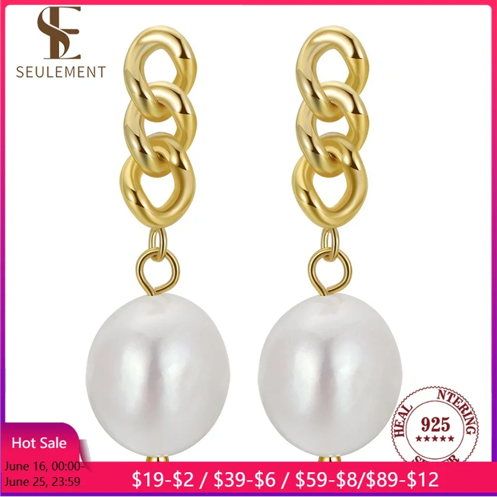 

Seulement Natural Freshwater Baroque Pearl Earing 925 Sterling Silver Fashion Chain Earrings for Women Girls Ear Accessories